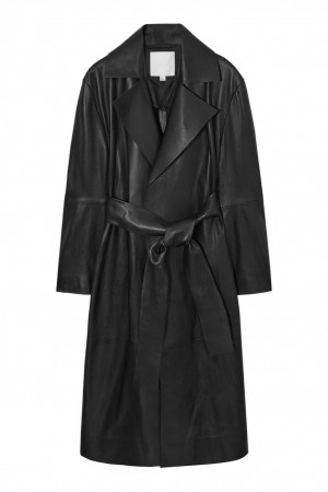 Palton Dama COS Oversized Piele Trench Negrii | GCOXK-4068