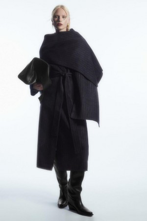 Palton Dama COS Oversized Pinstriped Lână Scarf Bleumarin | FYUEB-5601