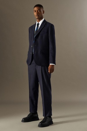 Pantaloni Barbati COS Cropped Pinstriped Lână - Drept Bleumarin | GFJNY-9062