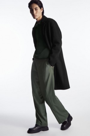 Pantaloni Barbati COS Drept-leg Relaxed Lână Verzi Inchis | XWMLE-0812