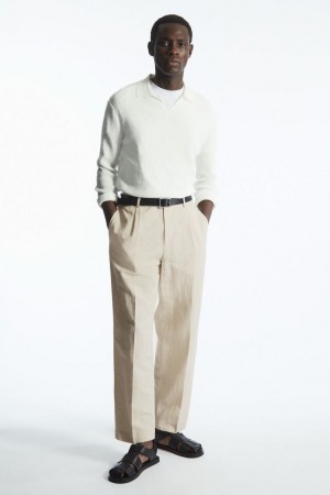 Pantaloni Barbati COS Plisat Drept-leg Linen-blend Bej Deschis | NZOHQ-4328