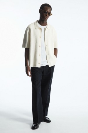 Pantaloni Barbati COS Plisat Drept-leg Linen-blend Bleumarin | MGSWB-5832