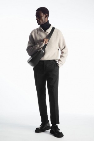 Pantaloni Barbati COS Slim-leg Tailored Bumbac Negrii | CHADF-8659