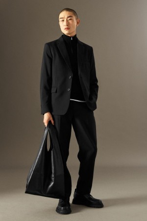 Pantaloni Barbati COS Tailored Lână-hopsack - Drept Negrii | MKIEB-3621