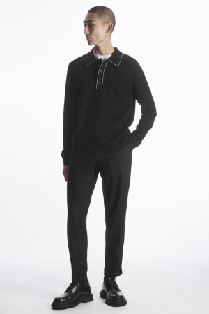 Pantaloni Barbati COS Tapered Lână Negrii | RZQCI-2615