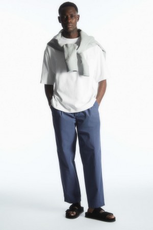 Pantaloni Barbati COS Tapered Poplin Pull-on Albastri | VQJNL-5638
