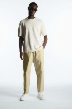 Pantaloni Barbati COS Tapered Poplin Pull-on Bej | BLCSH-7480