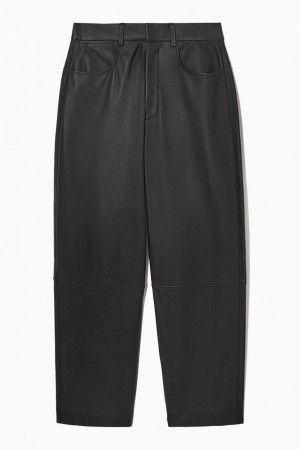 Pantaloni Dama COS Barrel-leg Piele Negrii | CANLP-4560