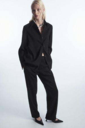 Pantaloni Dama COS Diamanté-embellished Lână-blend Negrii | TLDQM-2615