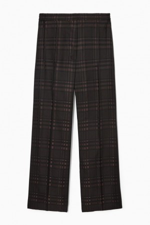 Pantaloni Dama COS Drept-leg Checked Jacquard Maro Negrii | RQVNO-2186
