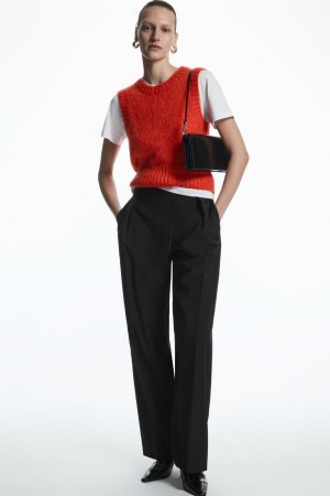 Pantaloni Dama COS Drept-leg Crossover-waist Negrii | BWMGE-0857