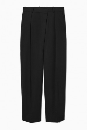 Pantaloni Dama COS Drept-leg Crossover-waist Negrii | BRZAC-8047
