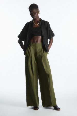 Pantaloni Dama COS High-waisted Largi-leg Kaki Inchis | WTVDQ-5184