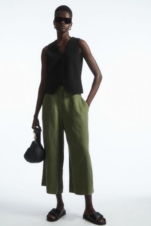 Pantaloni Dama COS High-waisted Linen Verzi Inchis | WYGSX-7968