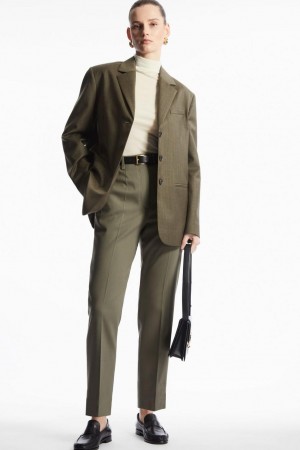 Pantaloni Dama COS High-waisted Lână-blend Kaki Verzi | DMPYT-5734