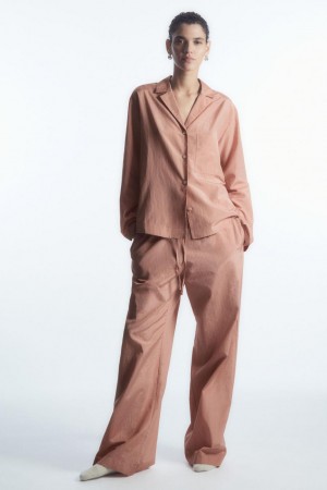 Pantaloni Dama COS In Dungi Silk-blend Roz | TWFXP-9281