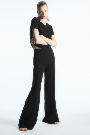 Pantaloni Dama COS Kick-flare Jersey Negrii | KPTFS-7643