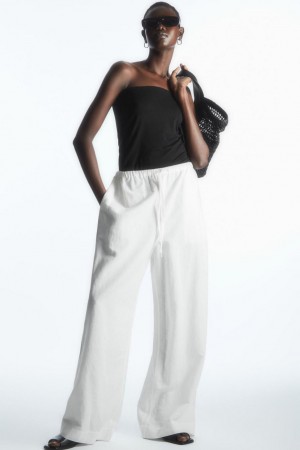 Pantaloni Dama COS Largi-leg Linen Drawstring Albi | UWDCV-0873