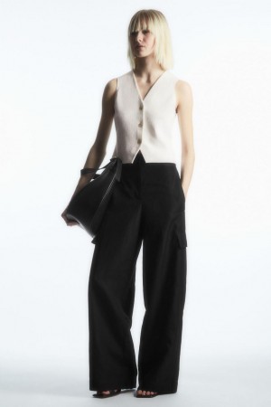 Pantaloni Dama COS Largi-leg Linen-blend Cargo Negrii | REPZV-2158