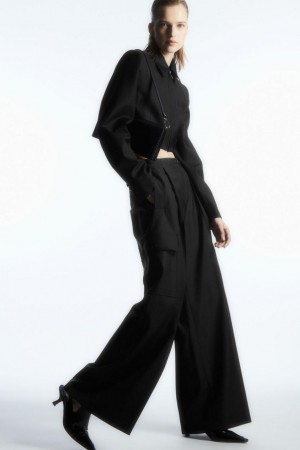 Pantaloni Dama COS Largi-leg Lână Cargo Negrii | UYMTZ-0129