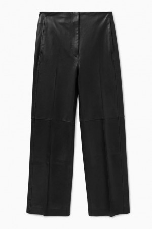 Pantaloni Dama COS Largi-leg Piele Negrii | ORFNV-2745