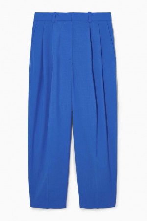 Pantaloni Dama COS Largi-leg Plisat Lână Albastri | PEARX-1624