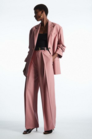 Pantaloni Dama COS Largi-leg Plisat Lână Roz | RINVM-5376
