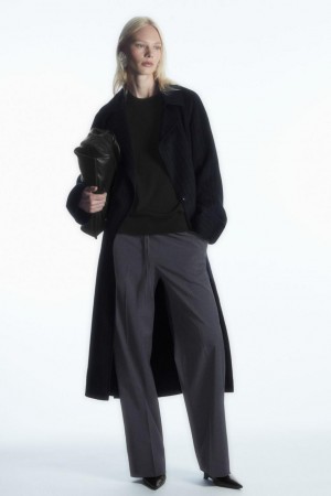 Pantaloni Dama COS Lână Drawstring Bleumarin | ABIXT-4572