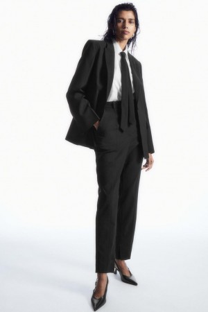 Pantaloni Dama COS Pintucked Slim-leg Lână Negrii | IPGVQ-1908