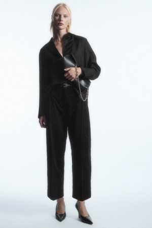 Pantaloni Dama COS Plisat Barrel-leg Corduroy Negrii | SAVOJ-5296