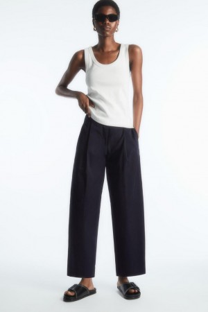 Pantaloni Dama COS Plisat Barrel-leg Twill Bleumarin | KXBSH-9067