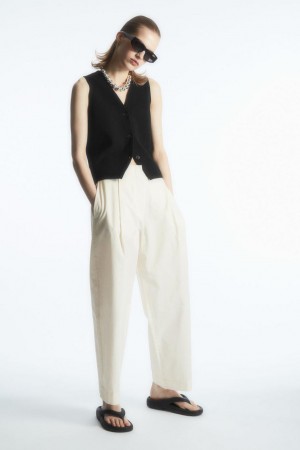 Pantaloni Dama COS Plisat Barrel-leg Twill Albi | KCRZW-8273