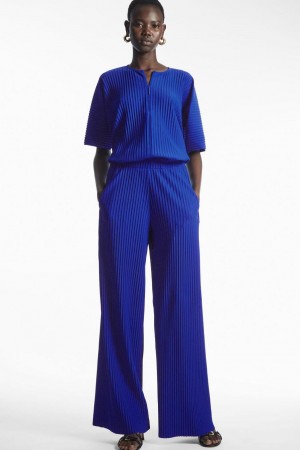 Pantaloni Dama COS Plisat Elasticated Albastri Deschis | HPFCG-9408