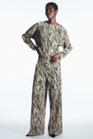 Pantaloni Dama COS Plisat Largi-leg Bej | GQADO-2781