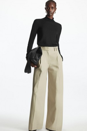 Pantaloni Dama COS Plisat Largi-leg Utility Bej Deschis | UHBRM-2361