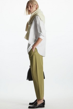 Pantaloni Dama COS Plisat Linen Kaki Verzi | PEFBG-8692