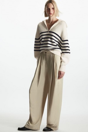 Pantaloni Dama COS Relaxed-fit Tailored Bej Deschis | RGJLZ-6459