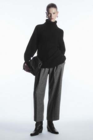 Pantaloni Dama COS Tailored Lână-flannel Culottes Albi Negrii | WPFRN-8230