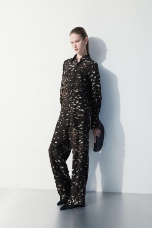 Pantaloni Dama COS The Feather-print Silk Negrii | EVNHO-7403