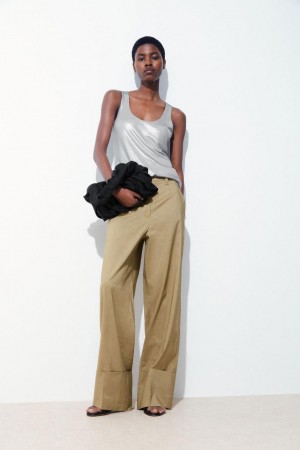 Pantaloni Dama COS The Largi-leg Turn-up Chinos Bej Inchis | WLXHS-7413