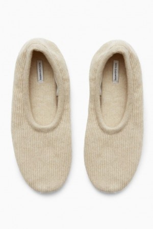 Papuci Dama COS Cu Nervuri Cashmere Albi | DXIHJ-3194