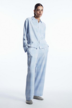 Pijama Dama COS Checked Flannel Set Albastri Deschis Albi | VLNZM-4610