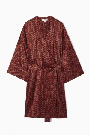 Pijama Dama COS Printed Pure Silk Dressing Gown Rosii | SEDCF-2091