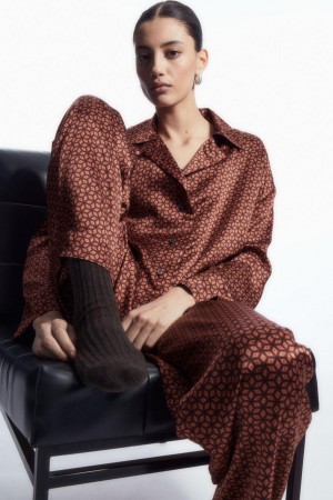Pijama Dama COS Printed Pure Silk Rosii | VBDWP-0872