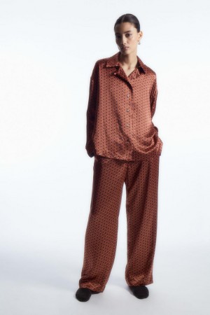 Pijama Dama COS Printed Pure Silk Rosii | OHEMP-7326