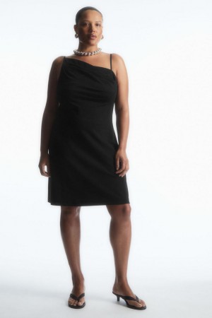 Rochie Dama COS Asymmetric Draped Mini Negrii | CQFKP-8106