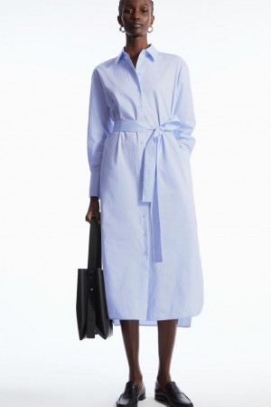 Rochie Dama COS Belted Midi Shirt Albastri Deschis | HDYJF-7029