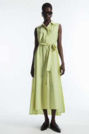 Rochie Dama COS Bow Fara Maneci Midi Shirt Verzi Deschis | YKOLP-0379