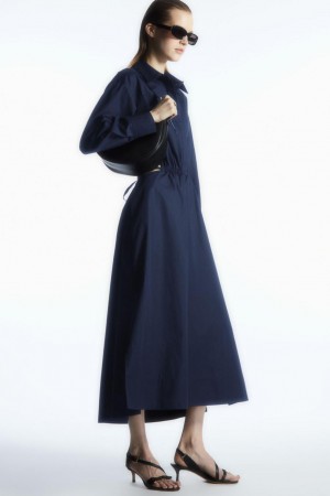 Rochie Dama COS Cutout-waist Midi Shirt Bleumarin | ZKVNG-7523