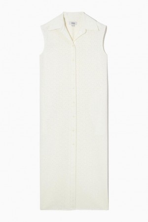 Rochie Dama COS Fara Maneci Broderie Anglaise Shirt Albi | ZABGN-3261
